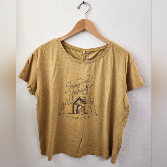 Prana Tops - Prana Women's Tee Surround Yourslf Among The Trees Mustard Yellow Large
